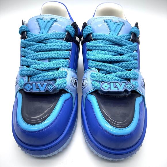 NWT Louis Vuitton Patent Leather Maxi Trainers Blue/Teal Streetwear Shoes 7.5 - Picture 4 of 9